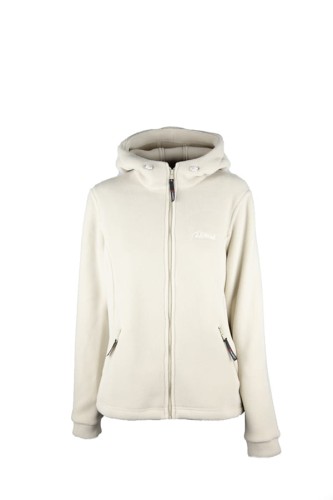 Kurtka polarowa Polartec 300 damska, w kolorze ecru, ze zintegrowanym kapturem.