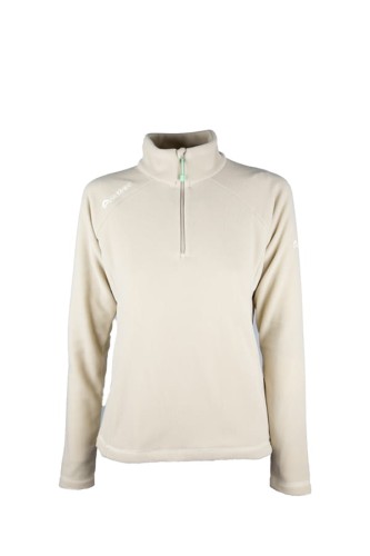 Cienka polarowa bluza damska, wkładana przez głowę, w kolorze beżowym.