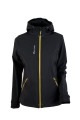 Kurtka softshellowa damska w kolorze czarnym, ze zintegrowanym kapturem.