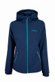 Kurtka softshellowa damska w kolorze granatowym, ze zintegrowanym kapturem.