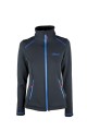 Bluza polarowa damska Polartec Power Stretch w kolorze czarnym z niebieskimi przeszyciami i zamkami.